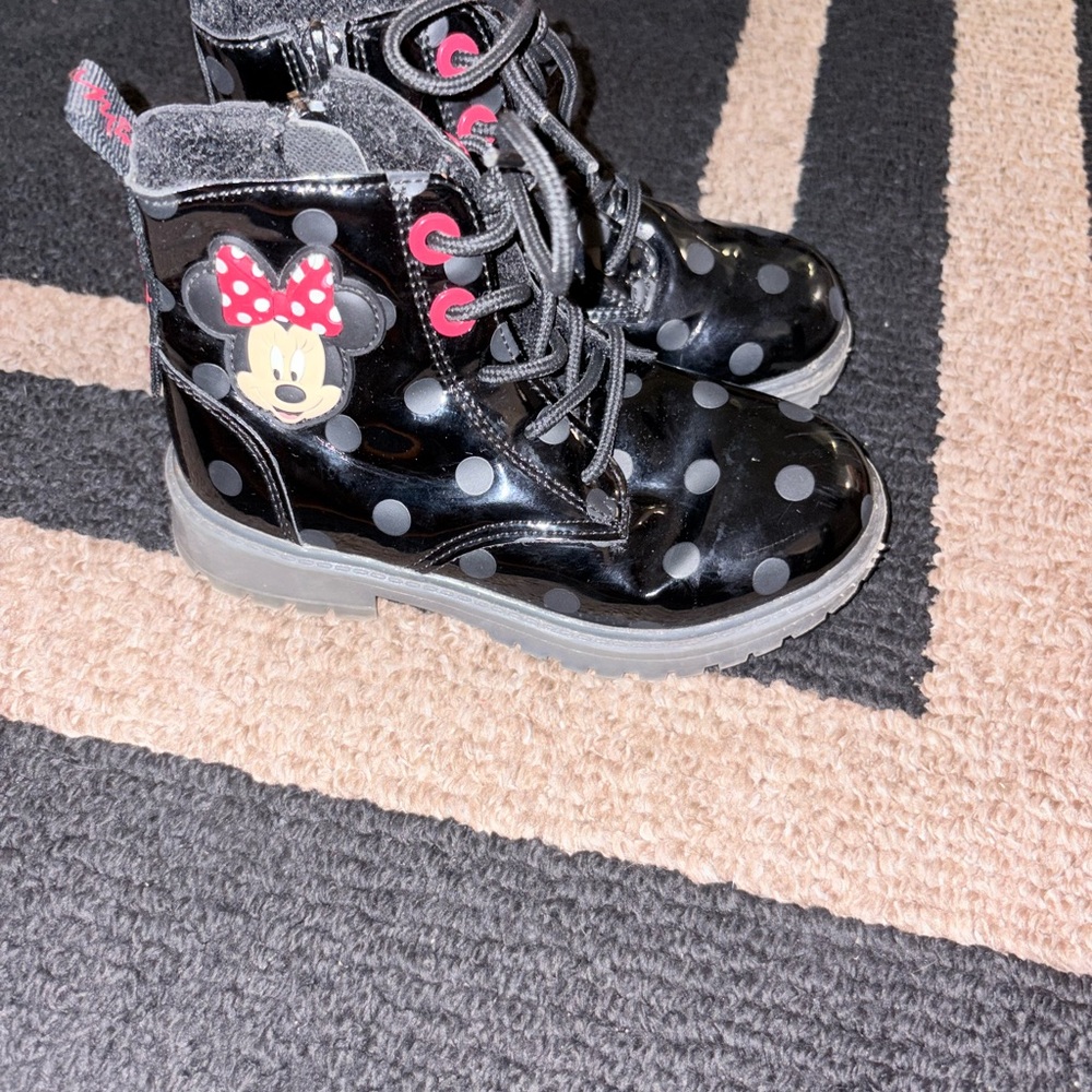 Disney Black and Gray Boots with Polka Dots and Bows
